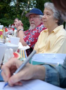 Melanie Tem and Steve Rasnic Tem participating in an Odyssey tradition--the Friday night barbecue.